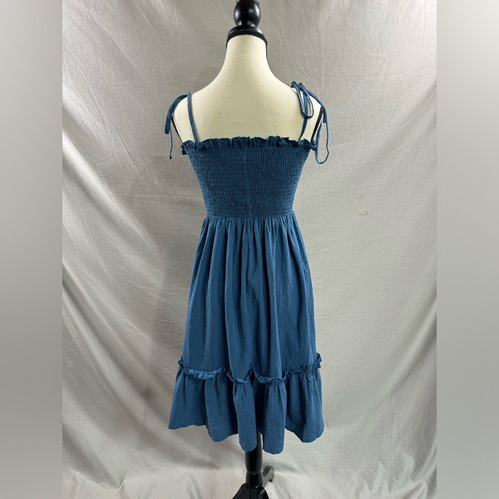 Blue Pleated Shirred Ruffle Hem Dress - Picture 8 of 8